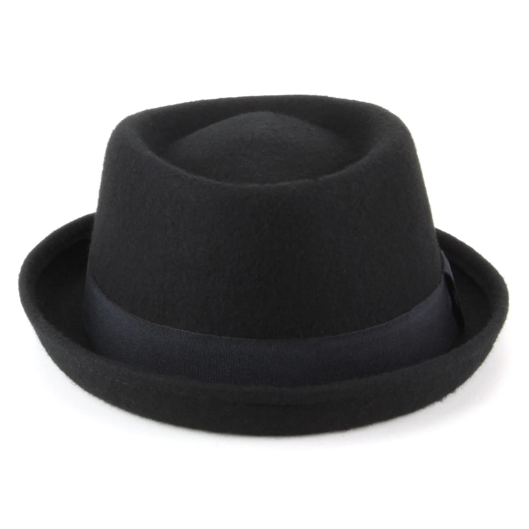 100% Wool felt Pork pie hat with band - Black