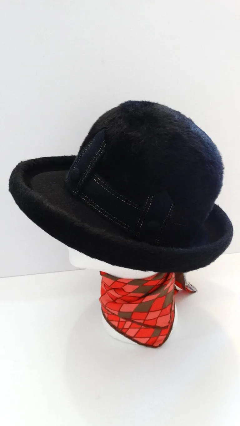 1960s Christian Dior Black Felt Derby Hat