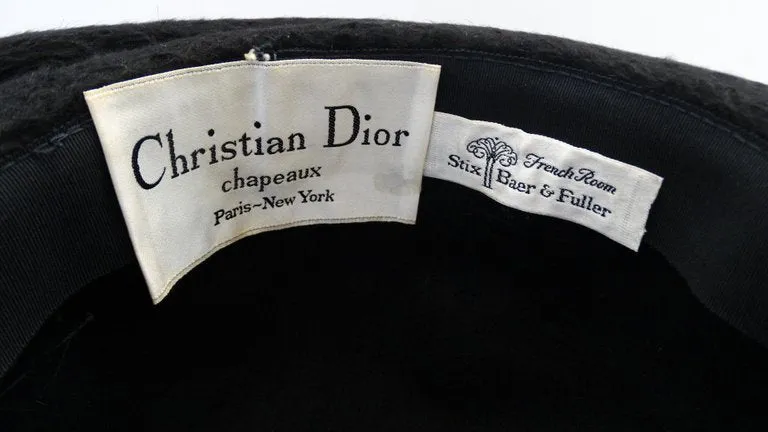 1960s Christian Dior Black Felt Derby Hat