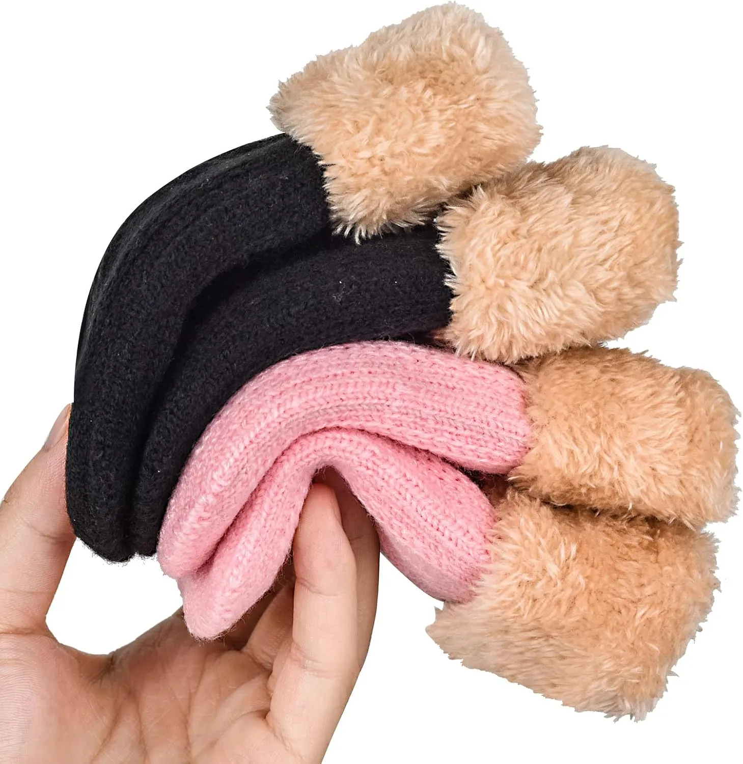 2 Pairs Kids Winter Knit Gloves Boys Girls Warm Thermal Cable Knitted Gloves 2-6-10-14 Year Wool Fleece Lined Mittens