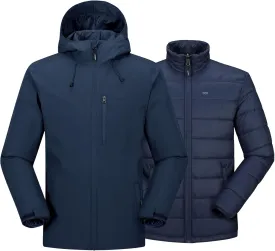33,000ft Men's Waterproof 3-in-1 Ski Jacket, Warm Mountain Windbreaker Snow Rain Jackets Winter Coat with Puffer Jacket