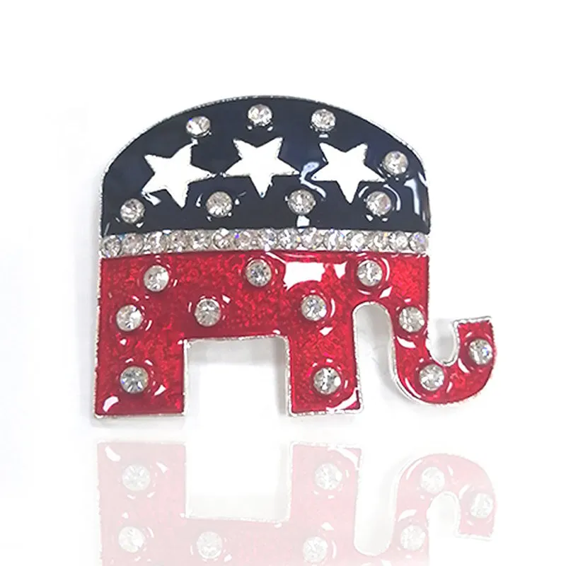 44mm Rhinestone Enamel USA Flag American Independence Day Elephant Animal Shaped Brooch Pin