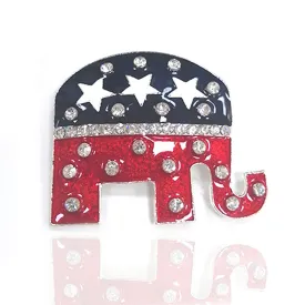 44mm Rhinestone Enamel USA Flag American Independence Day Elephant Animal Shaped Brooch Pin