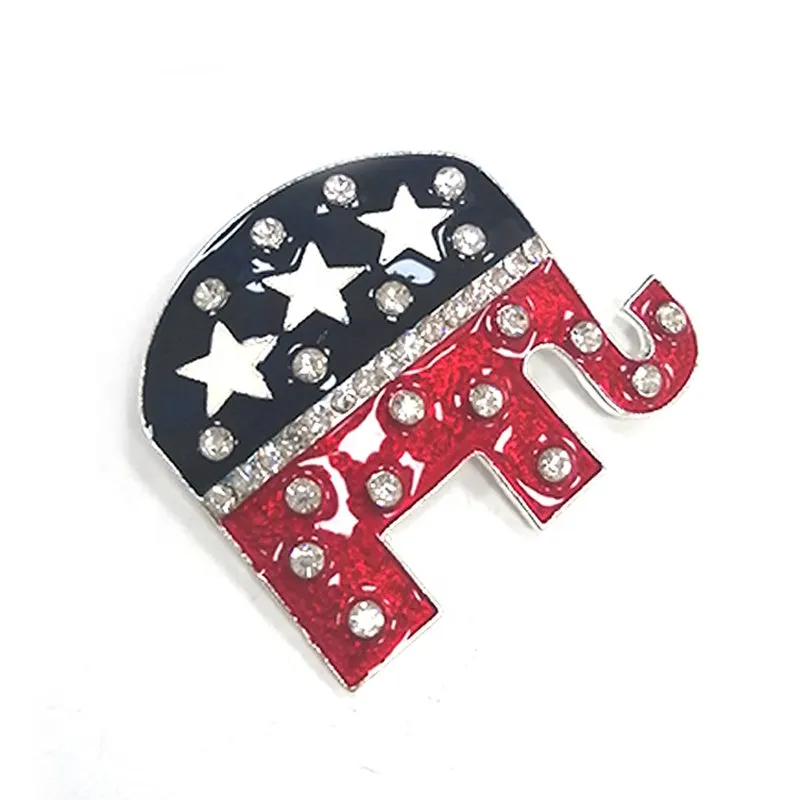 44mm Rhinestone Enamel USA Flag American Independence Day Elephant Animal Shaped Brooch Pin