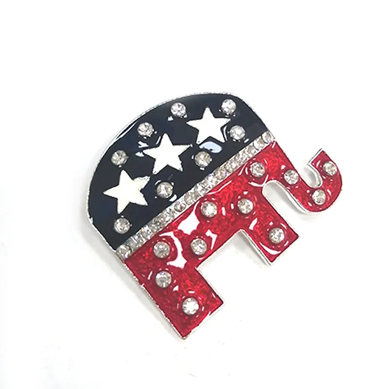 44mm Rhinestone Enamel USA Flag American Independence Day Elephant Animal Shaped Brooch Pin