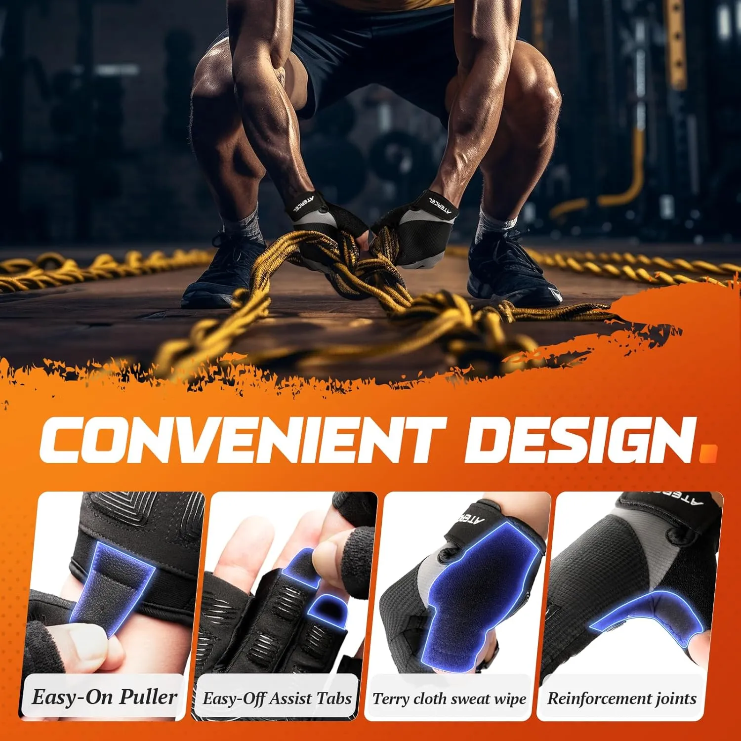 ATERCEL Workout Gloves for Men and Women, Weight Lifting With Firm Grip, Lightweight for Exercise, Cycling, Fitness, Pull Ups, Training, Climbing and Rowing