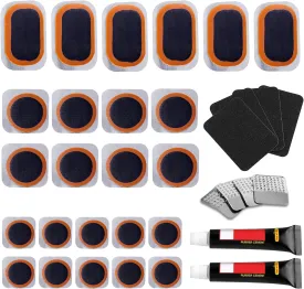Bike Tire Repair Kits - Bycicle Inner Tube Puncture Patch Kit with 24PCS Vulcanizing Patches,Sandpaper,Metal Rasp, for Cycling, Motorcycle, BMX, ATVs, Inflatable Rubber