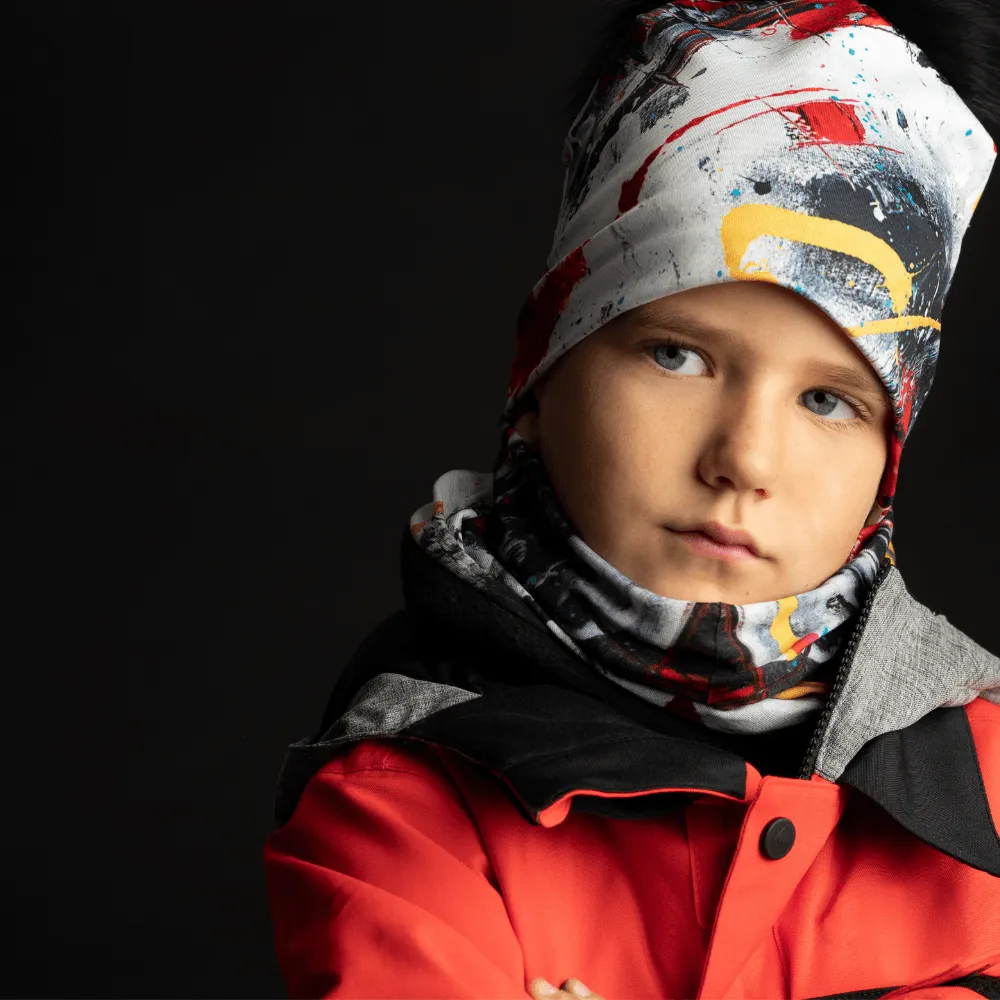 Black and Red Abstract Beanie for Men and Boys