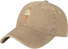 Black Creamy Ice Cream Cone Pattern Washed Cowboy Baseball Cap for Adults - Stylish and Breathable Hat
