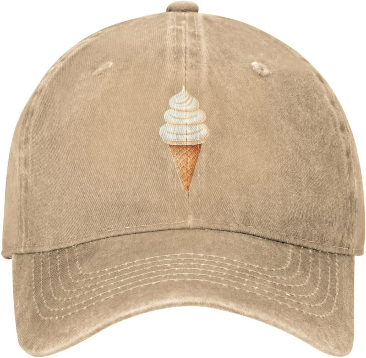 Black Creamy Ice Cream Cone Pattern Washed Cowboy Baseball Cap for Adults - Stylish and Breathable Hat