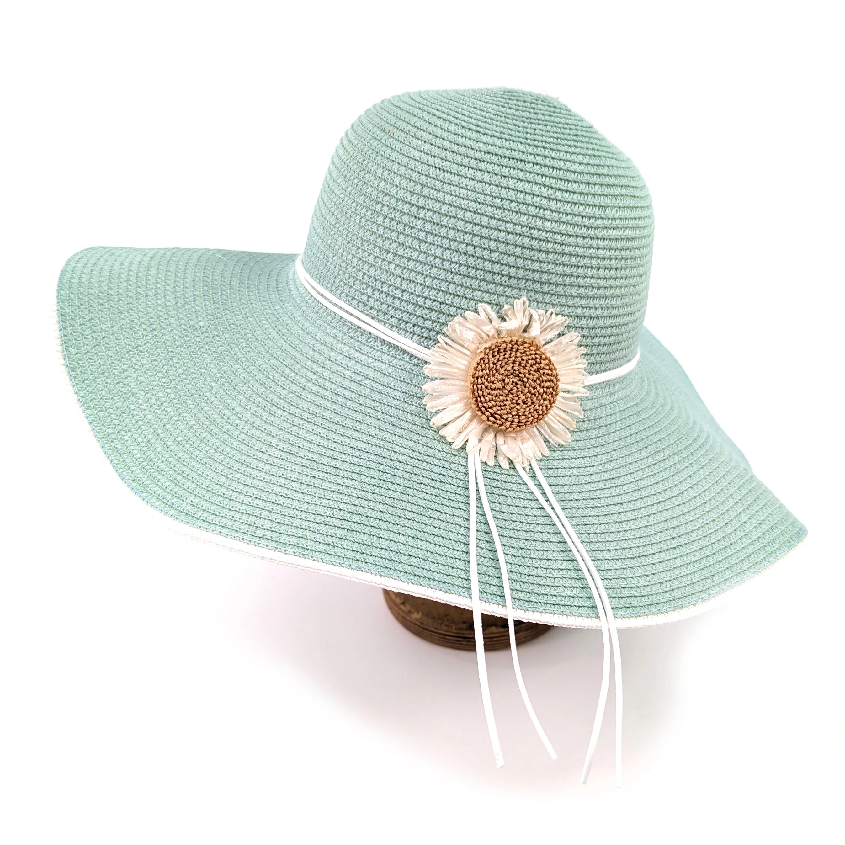 Bold Daisy Wide Brim Foldable Hat - Light Green