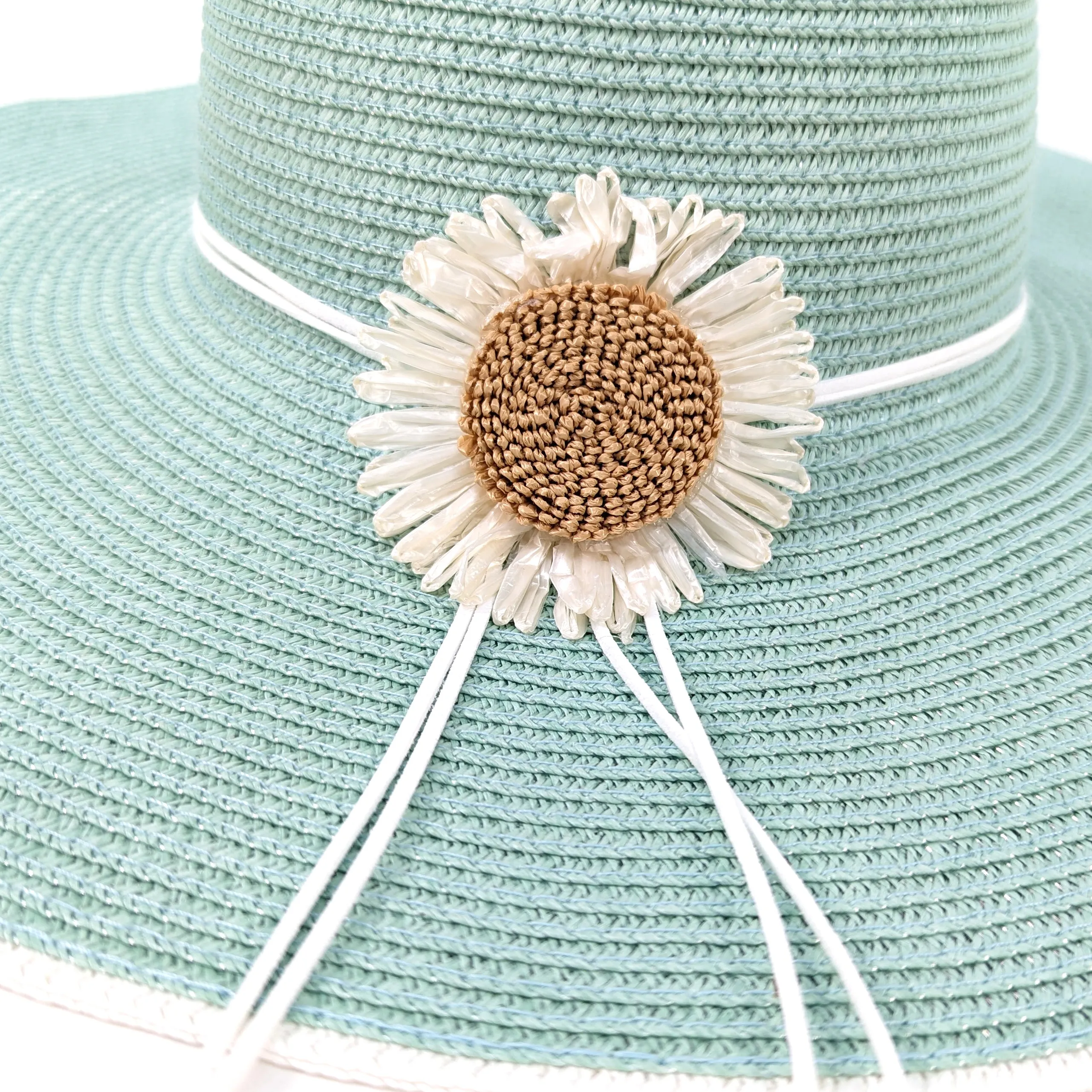 Bold Daisy Wide Brim Foldable Hat - Light Green