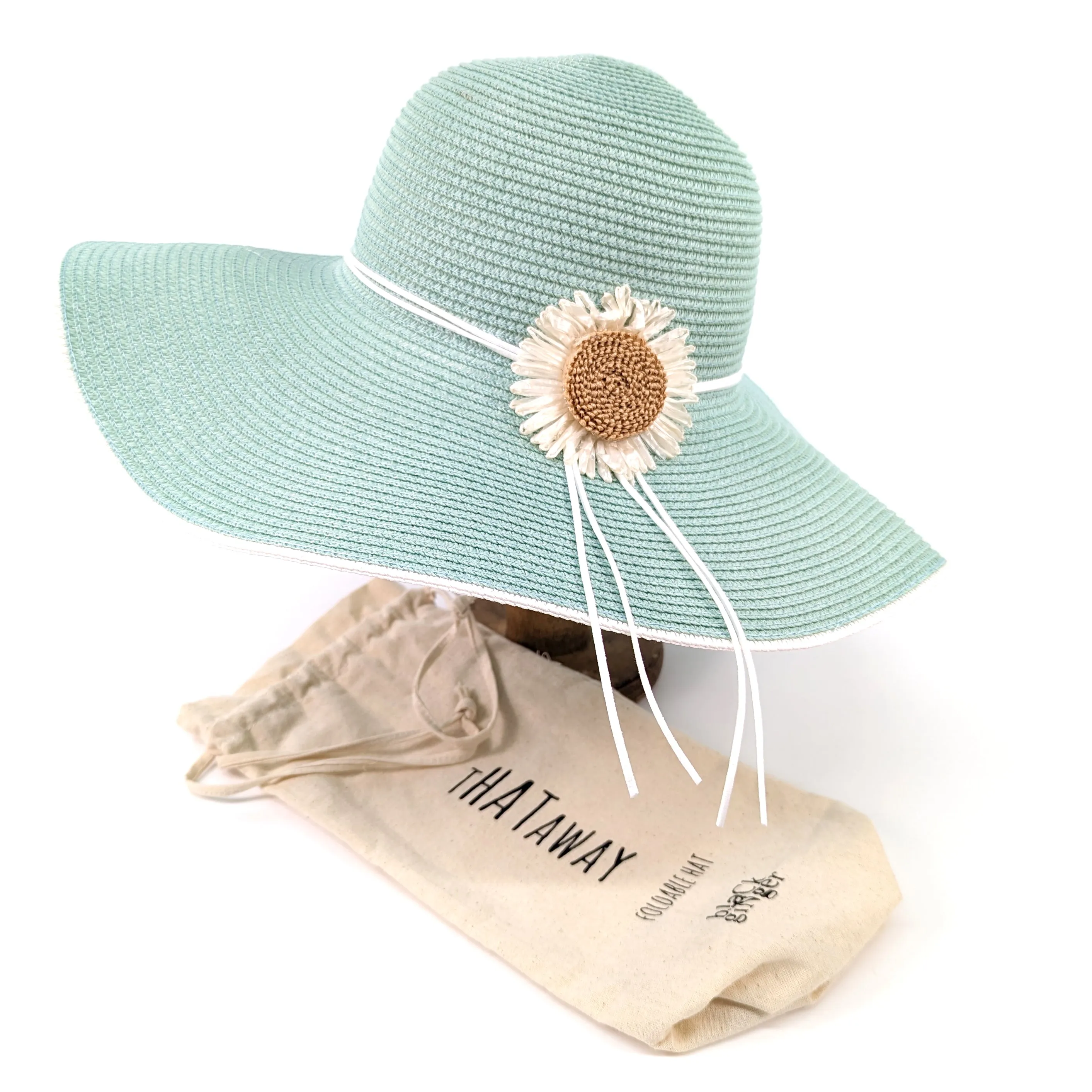 Bold Daisy Wide Brim Foldable Hat - Light Green