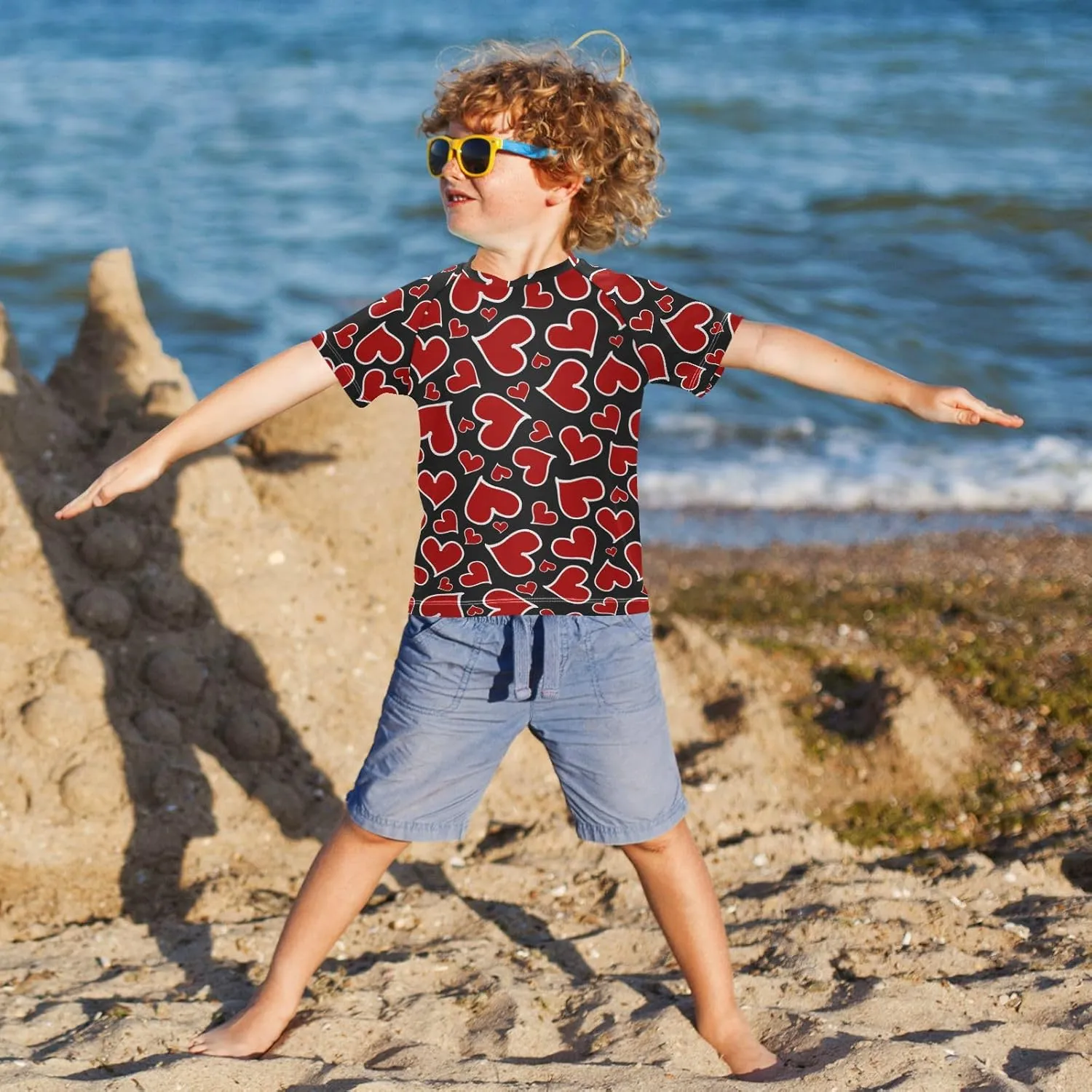 Boys Rash Guard Short Sleeve UPF 50  Christmas Tree Cakes Quick Dry Swim Shirts Swimwear for 3-12Y