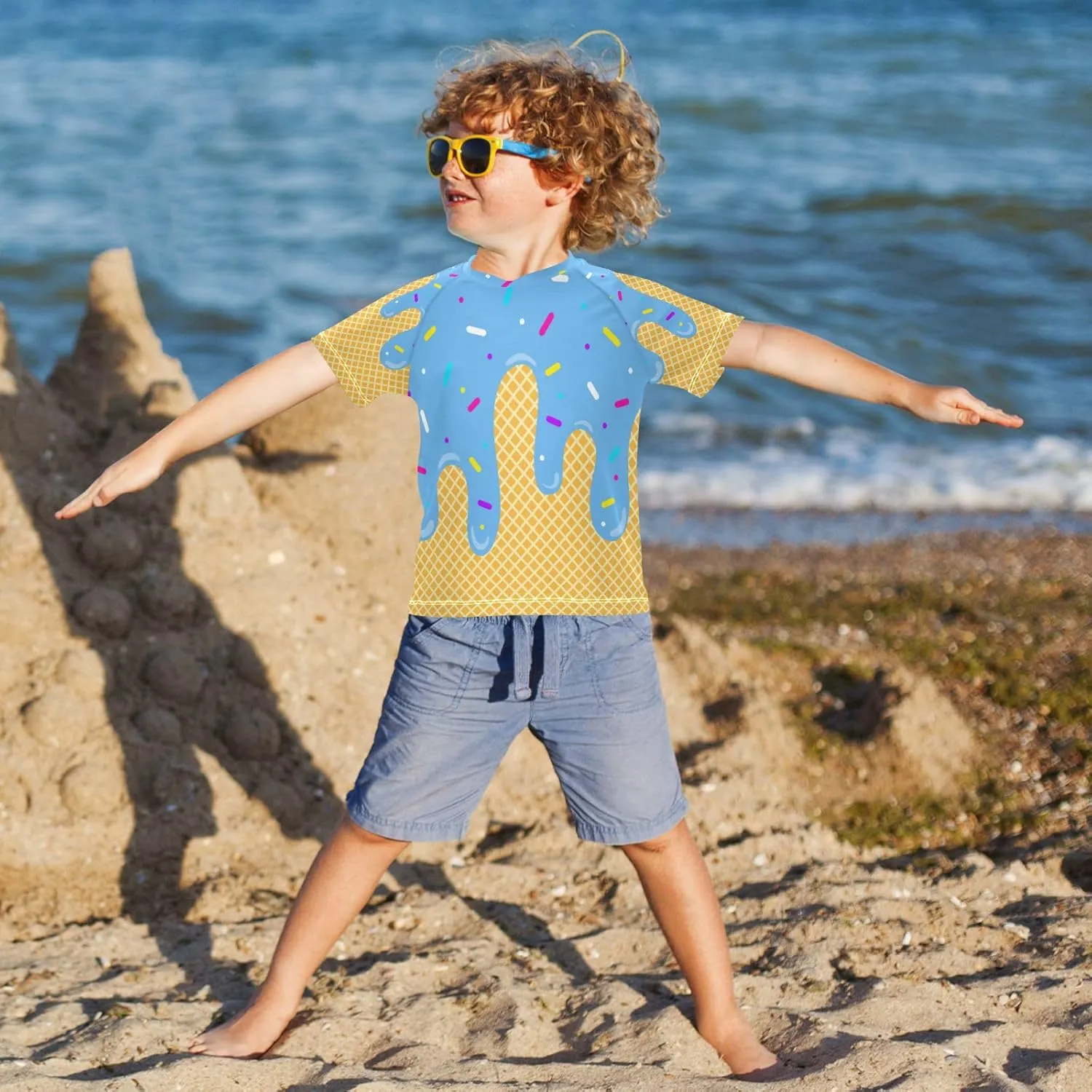 Boys Rash Guard Short Sleeve UPF 50  Christmas Tree Cakes Quick Dry Swim Shirts Swimwear for 3-12Y