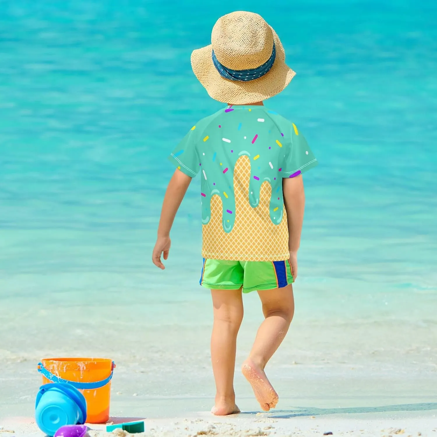 Boys Rash Guard Short Sleeve UPF 50  Christmas Tree Cakes Quick Dry Swim Shirts Swimwear for 3-12Y