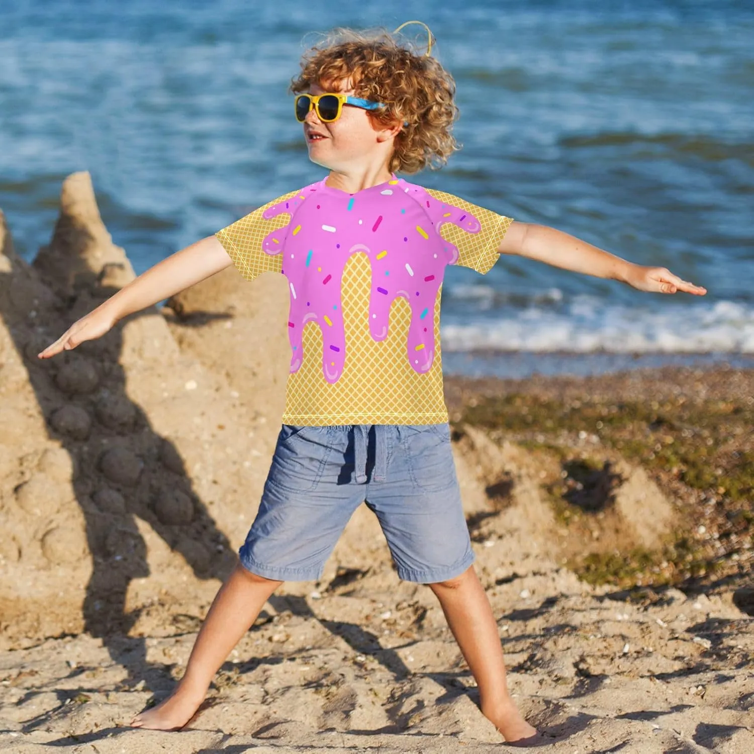 Boys Rash Guard Short Sleeve UPF 50  Christmas Tree Cakes Quick Dry Swim Shirts Swimwear for 3-12Y