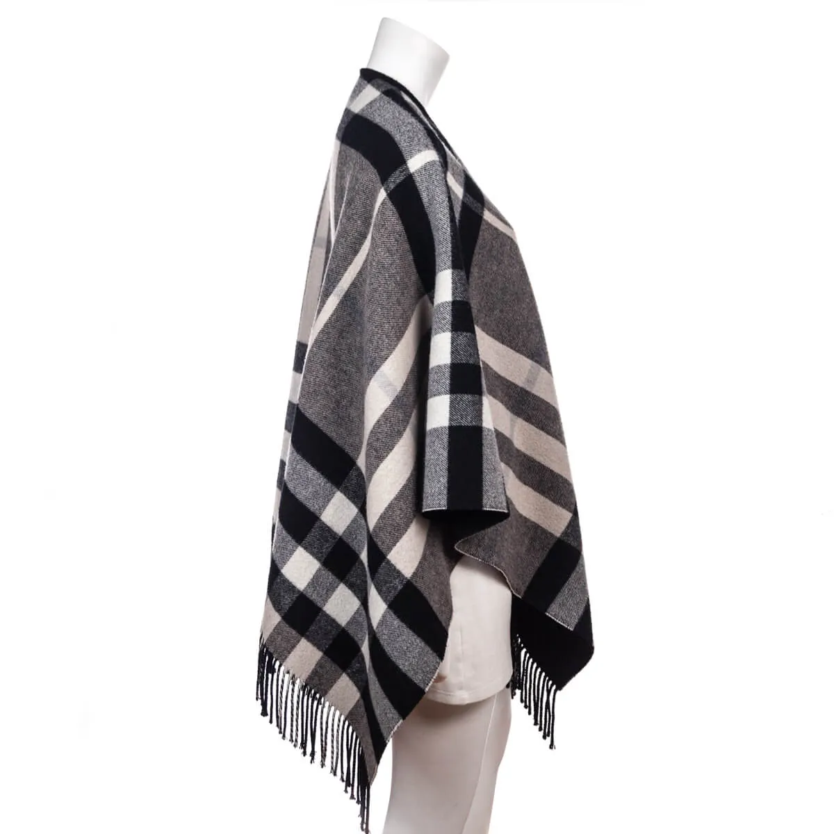 Burberry Beige & Black Reversible Wool Shawl