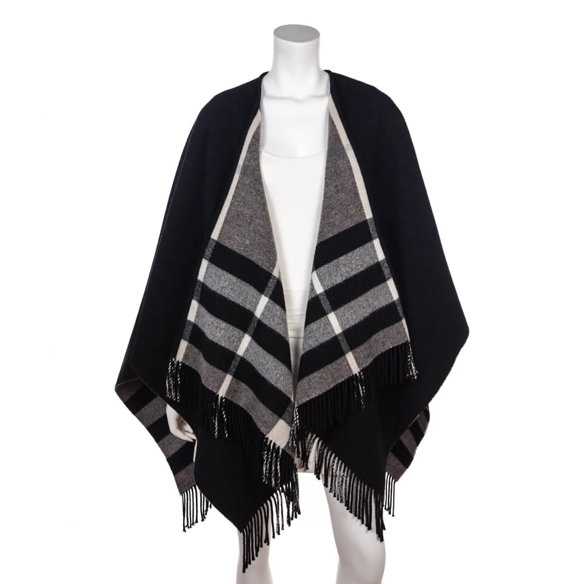 Burberry Beige & Black Reversible Wool Shawl