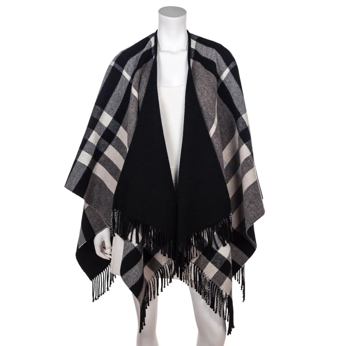 Burberry Beige & Black Reversible Wool Shawl
