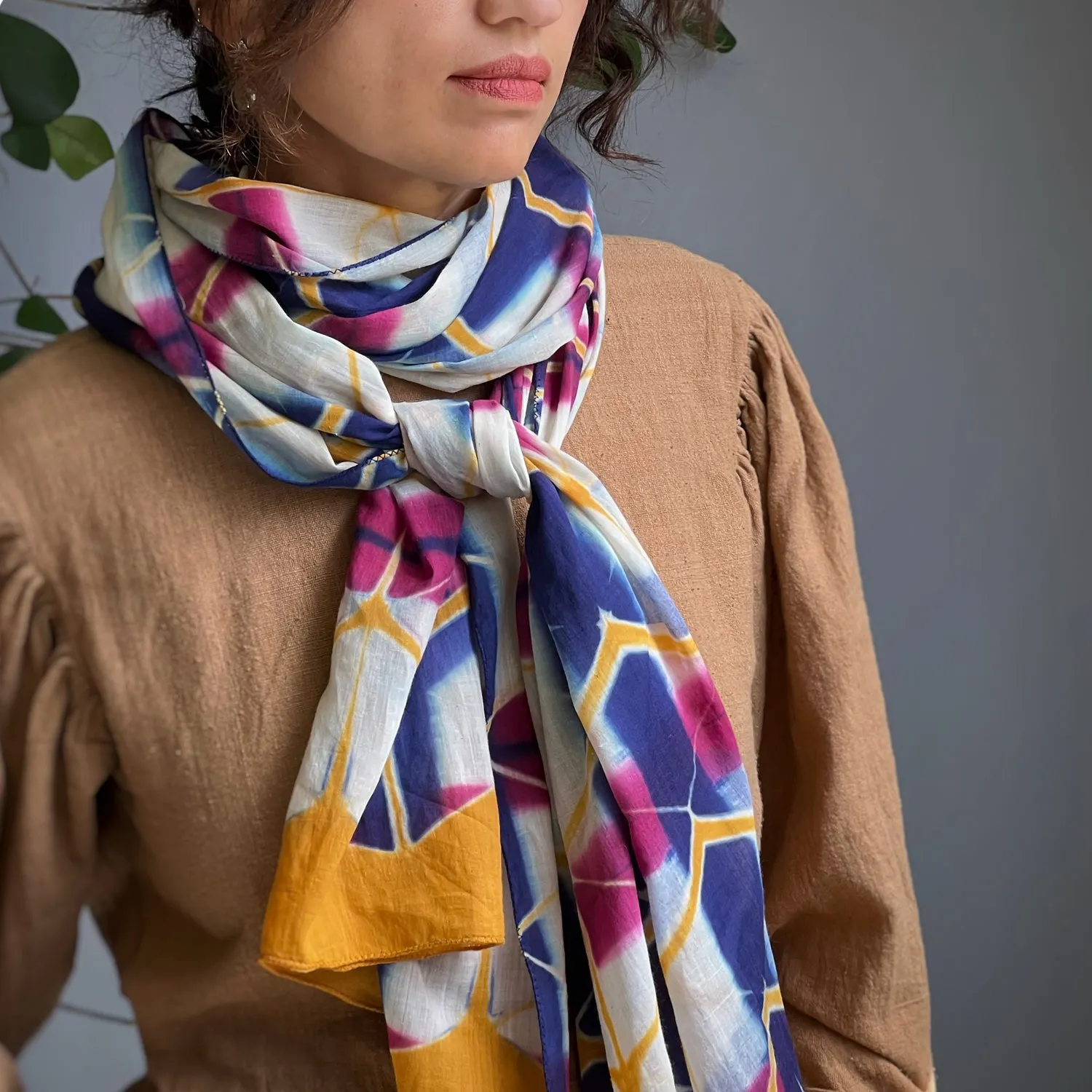 Clamp Tie Dye Bird of Paradise Cotton Scarf