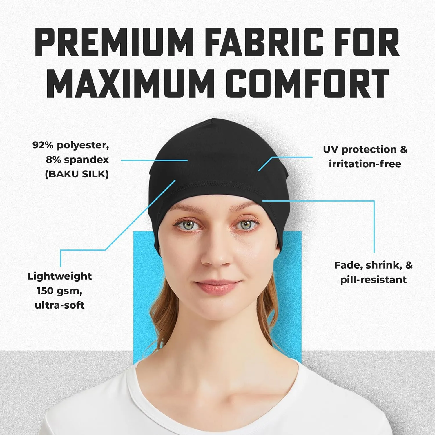 Cooling Skull Cap,Moisture-Wicking Helmet Liner for Running, Cycling,Unisex,Hard Hat Liner - 5-Pk