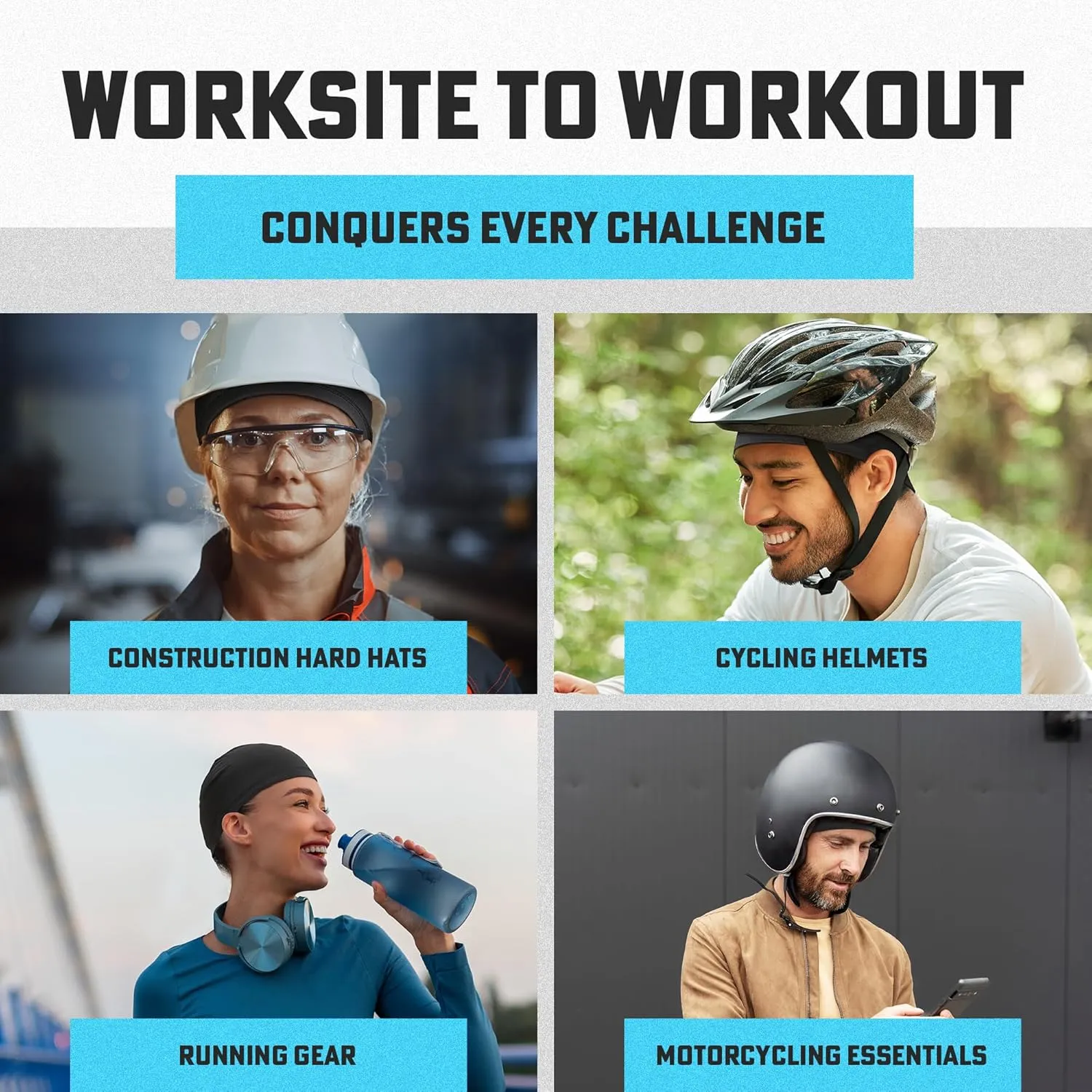 Cooling Skull Cap,Moisture-Wicking Helmet Liner for Running, Cycling,Unisex,Hard Hat Liner - 5-Pk