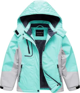CREATMO US Girl's Waterproof Ski Jacket Warm Winter Snow Coat Windproof Snowboarding Rain Jacket