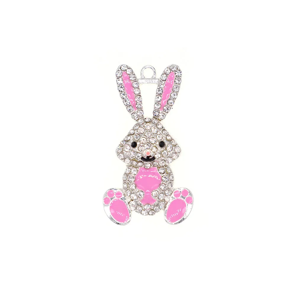 Cute Crystal Rhinestone Rabbit Flatback Brooch Enamel Animal Shape Brooch Pin Fashion Accessories Holiday Gift