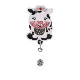 Cute Rhinestone Alloy Cow Badge Holder, Suitable for Daily Life and Work, Perfect Gift for Friends