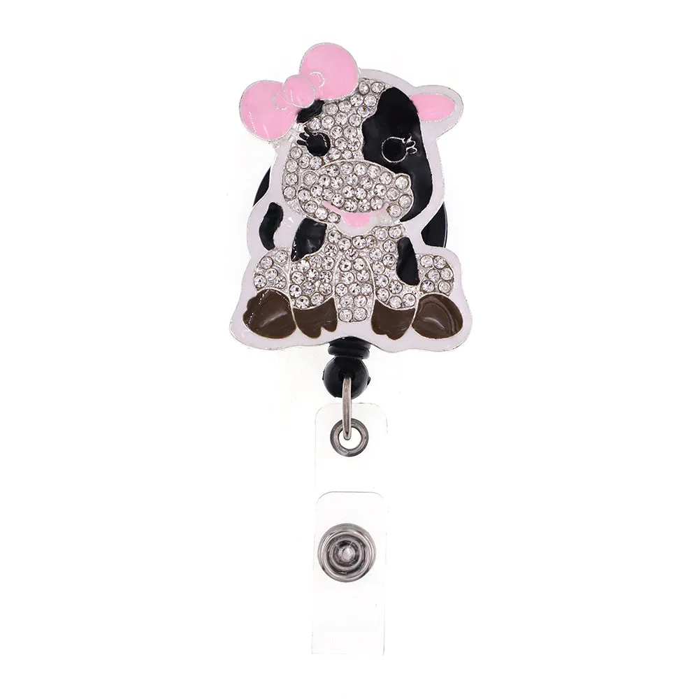 Cute Rhinestone Alloy Cow Badge Holder, Suitable for Daily Life and Work, Perfect Gift for Friends