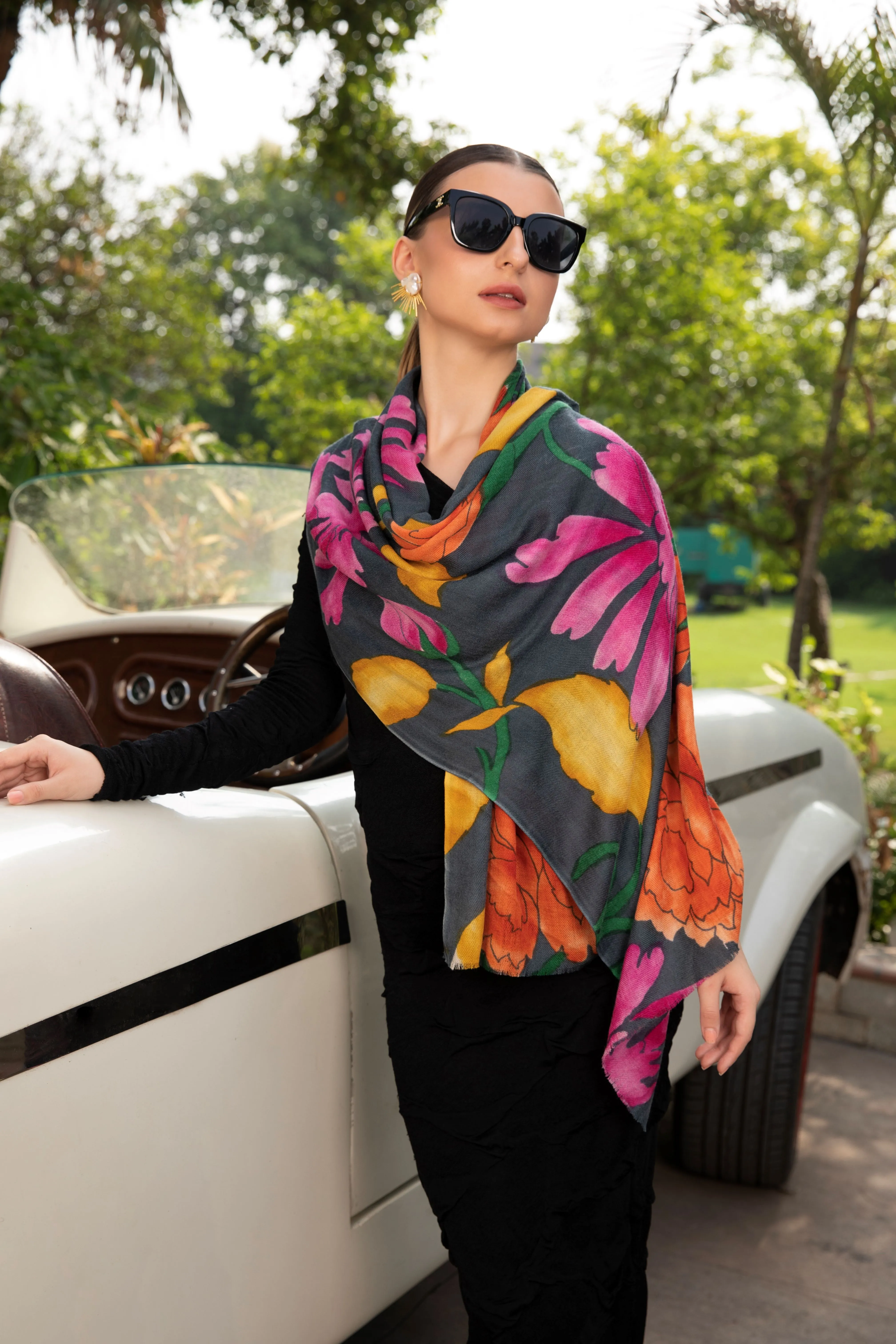 Designer Floral Shawl for Women - Elegant and Vibrant Scarf