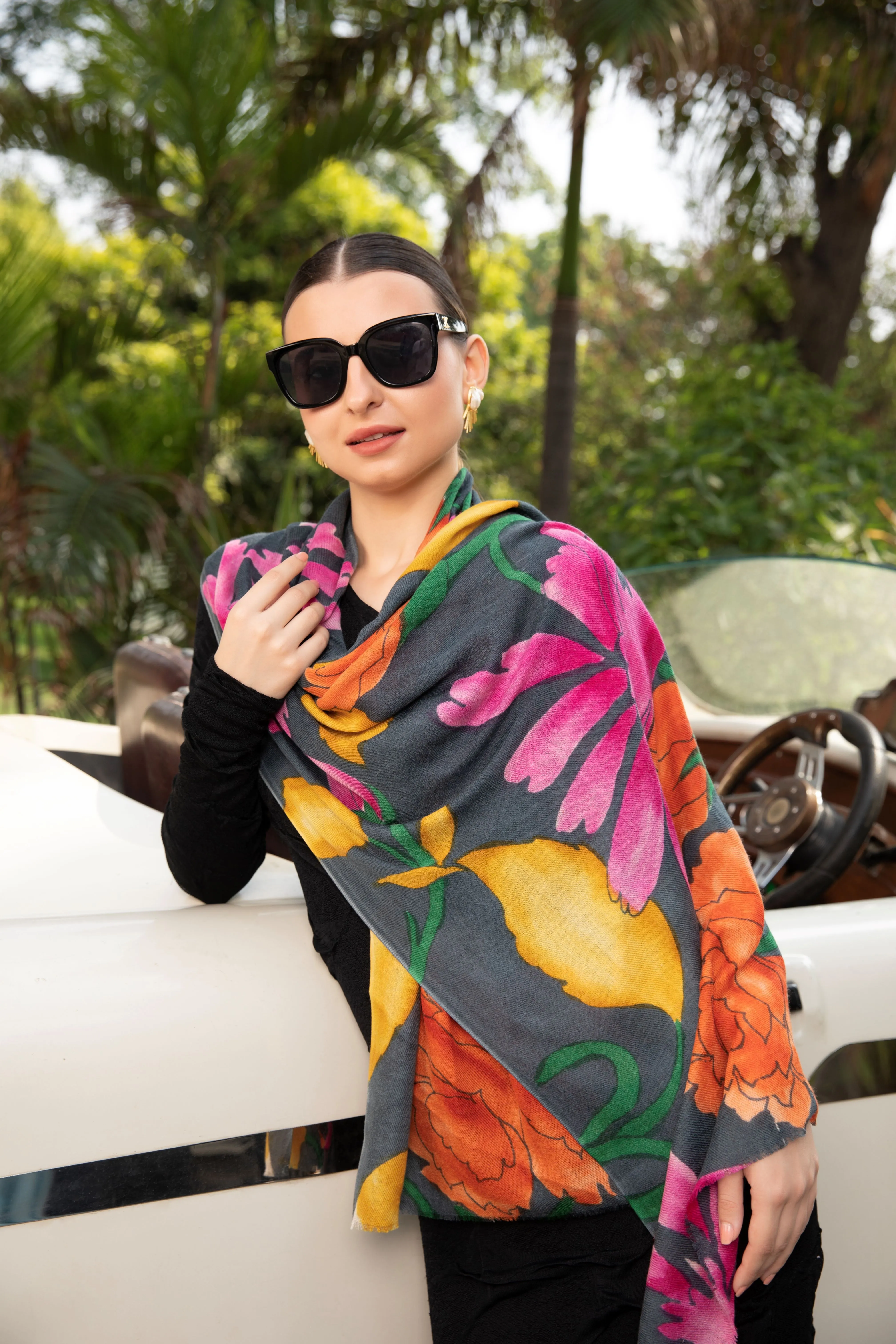 Designer Floral Shawl for Women - Elegant and Vibrant Scarf
