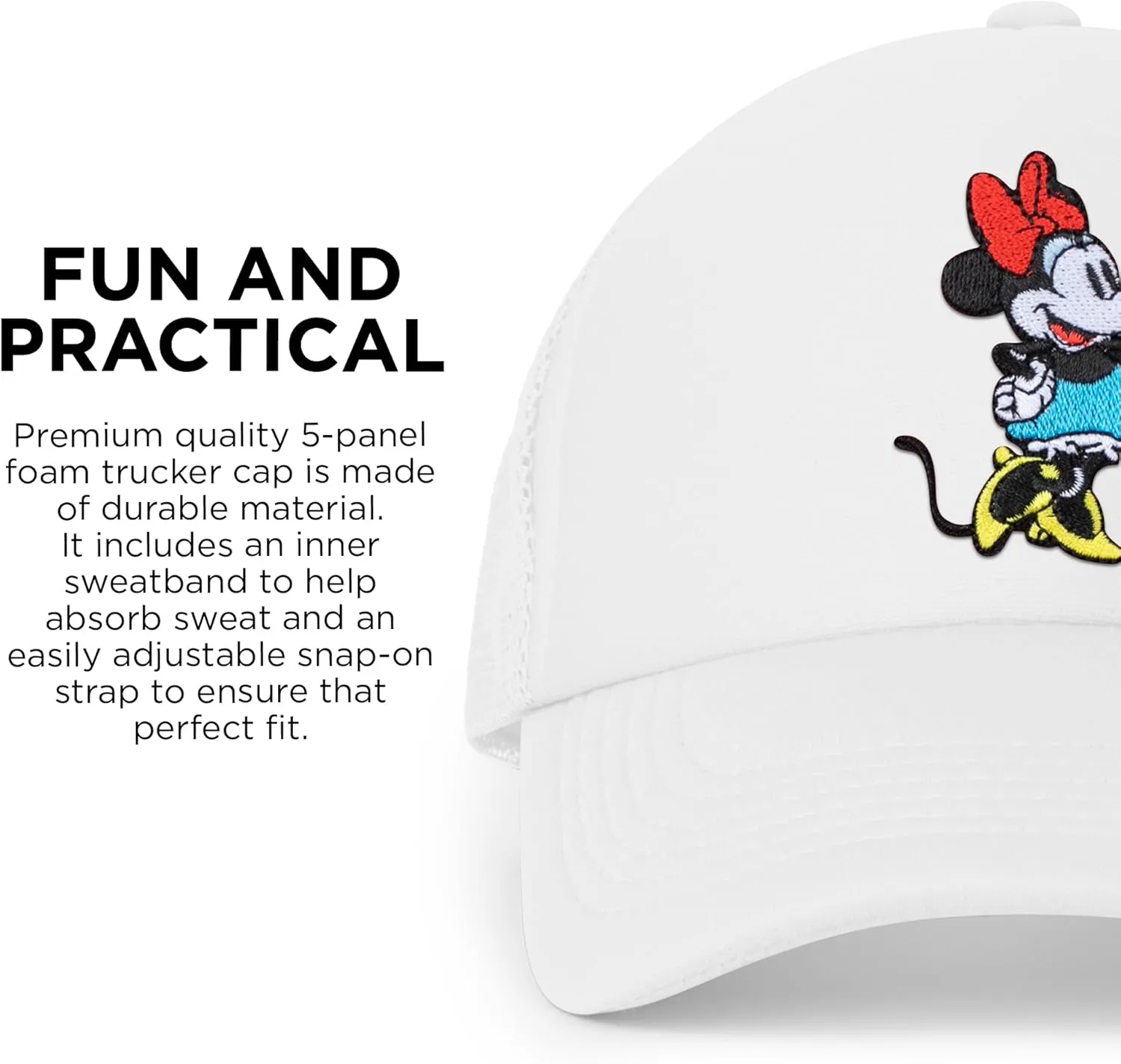 Disney Adult Trucker Hat, Minnie Mouse Mesh Snapback Baseball Cap