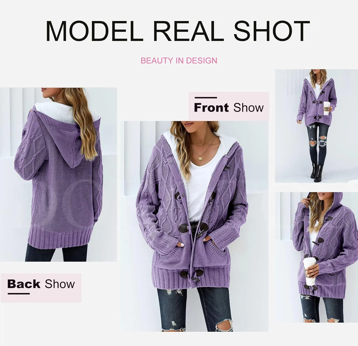 Dokotoo Women's Sweaters Winter Hooded Cardigans Button Up Cable Knit Coats Jackets Outerwear with Pockets