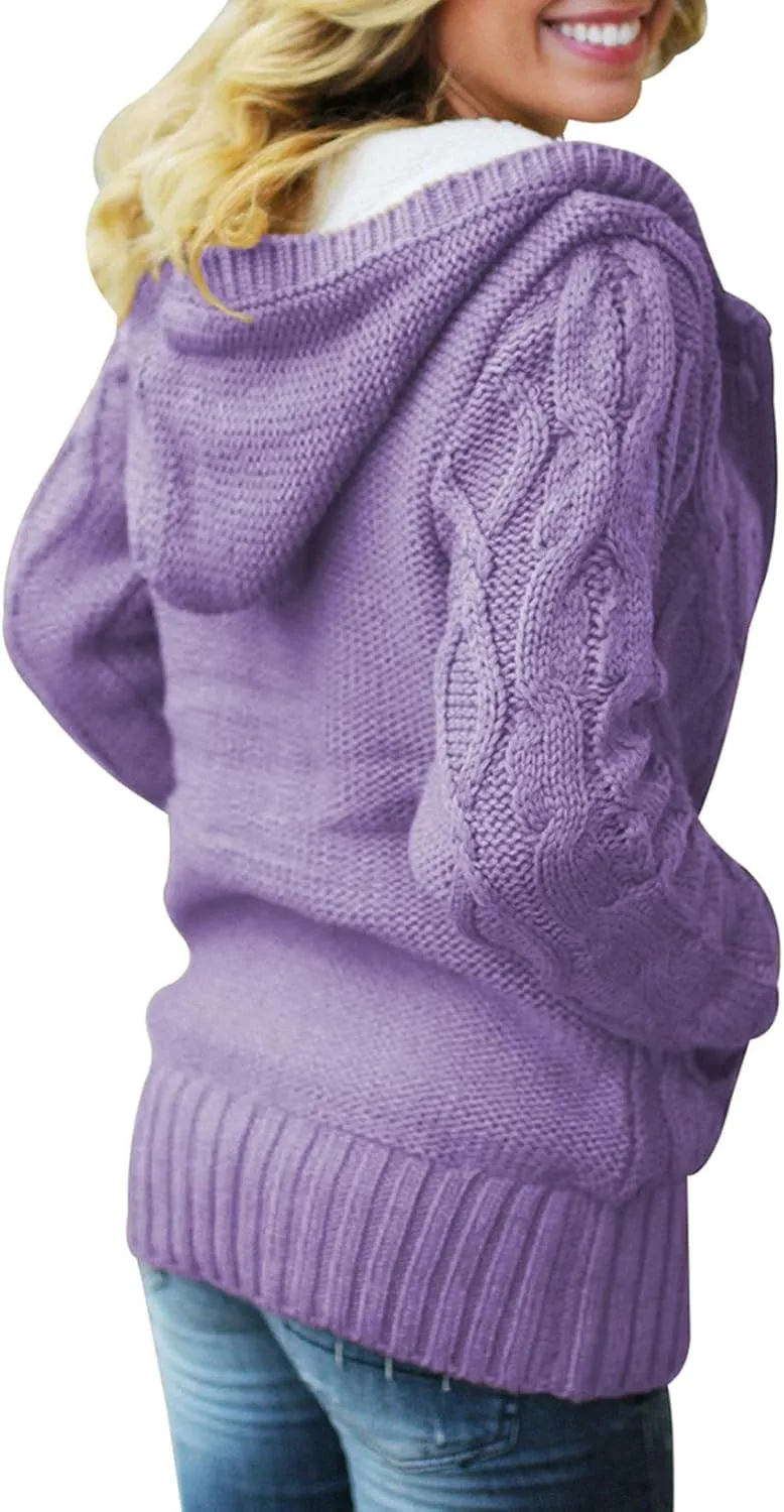 Dokotoo Women's Sweaters Winter Hooded Cardigans Button Up Cable Knit Coats Jackets Outerwear with Pockets