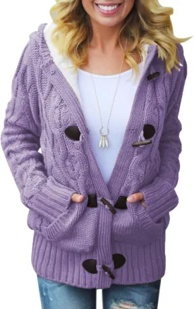 Dokotoo Women's Sweaters Winter Hooded Cardigans Button Up Cable Knit Coats Jackets Outerwear with Pockets