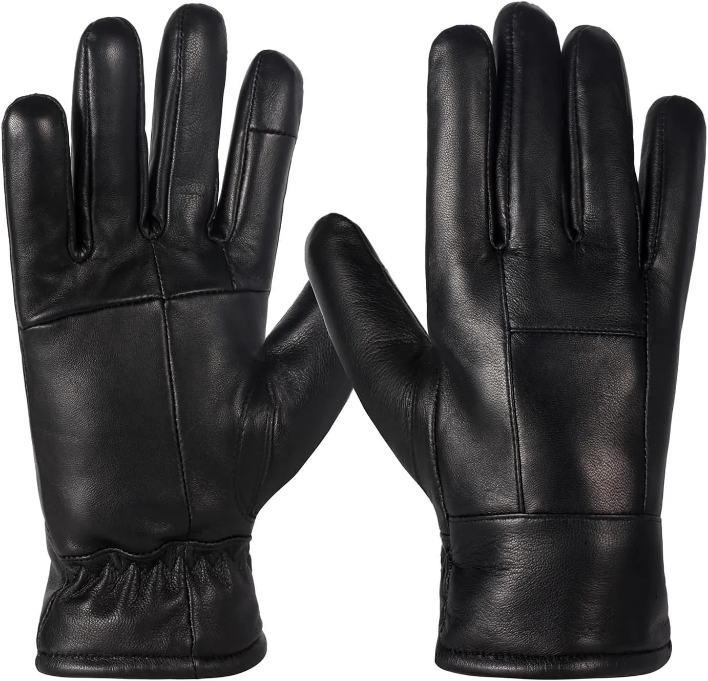 DOOWELL Winter Genuine Sheepskin Leather Gloves for Men,Black Touchscreen Glove,Driving Motorcycle Gloves with Warm Lining