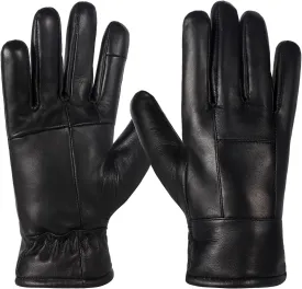 DOOWELL Winter Genuine Sheepskin Leather Gloves for Men,Black Touchscreen Glove,Driving Motorcycle Gloves with Warm Lining