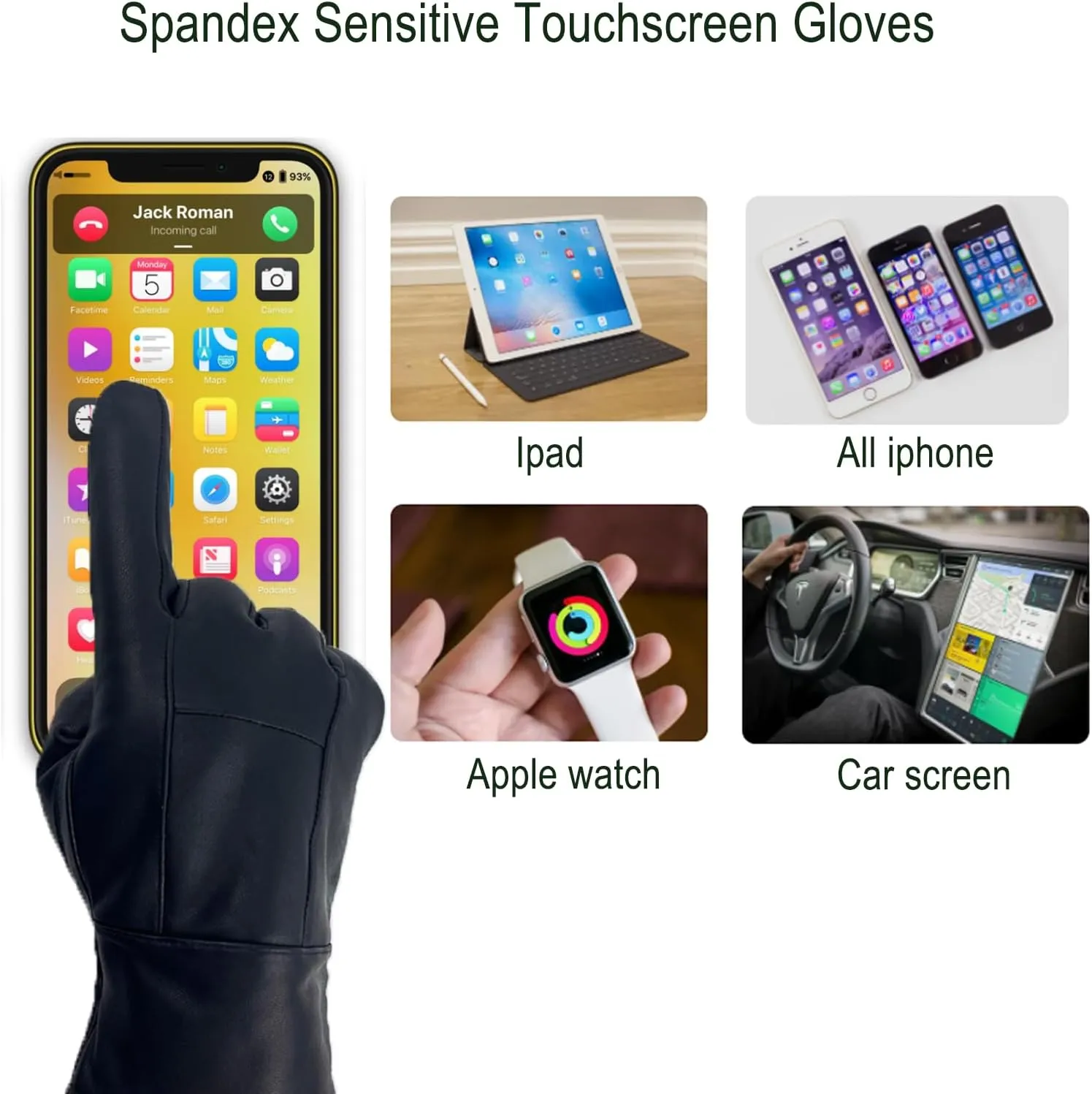 DOOWELL Winter Genuine Sheepskin Leather Gloves for Men,Black Touchscreen Glove,Driving Motorcycle Gloves with Warm Lining