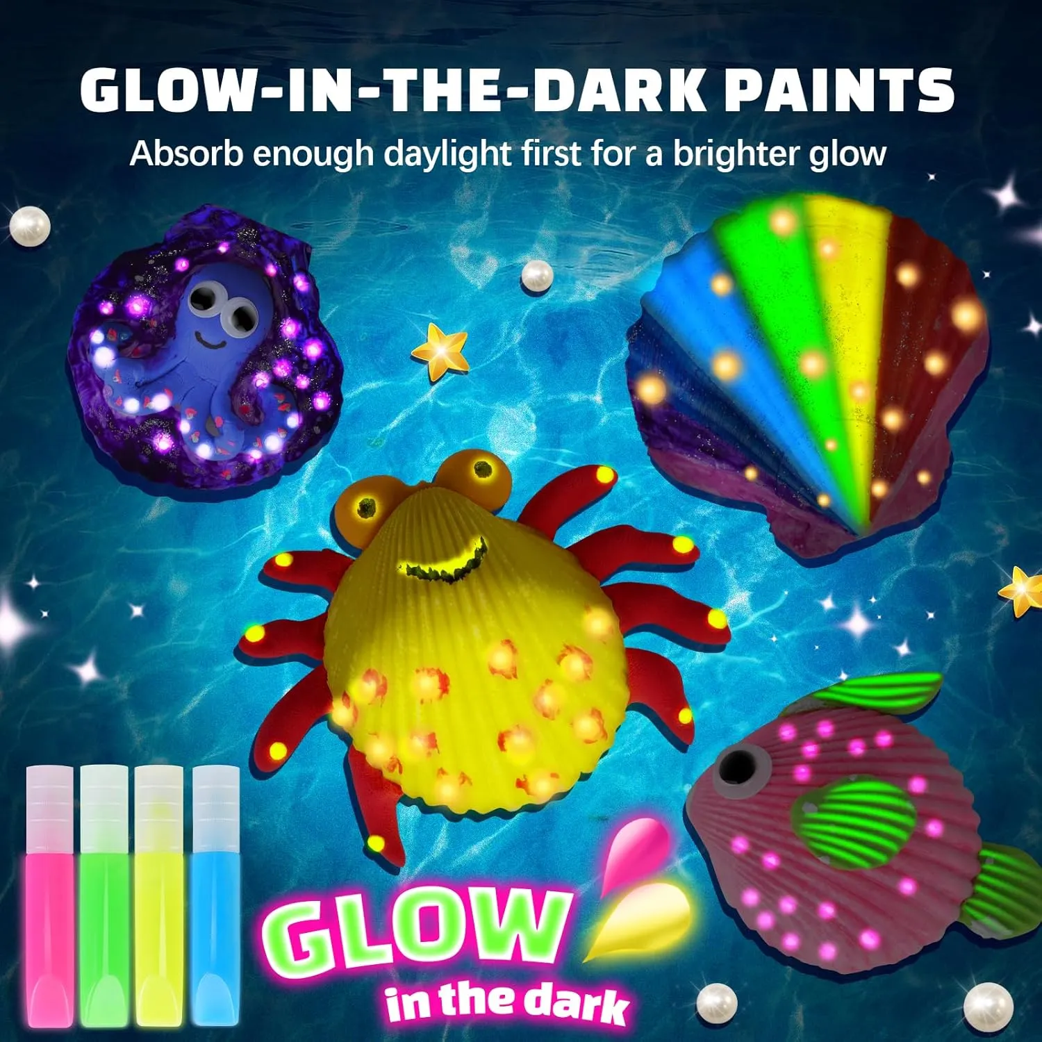 EPUMP Shell Painting Kit for Kids - Glow in The Dark Arts and Crafts Supplies Kits for Girls Boys - Kids Activities Creative Art Set Birthday Gifts DIY Paint Toys for Age 6 7 8 9 10 11 12 Years Old