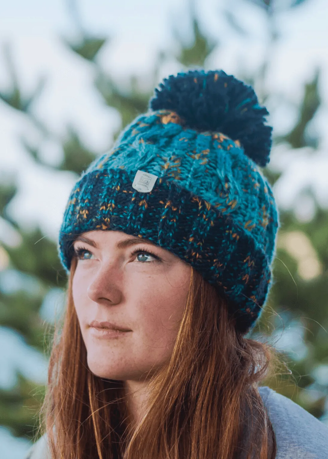 Explorer Pom Bobble Hat in Blue & Yellow