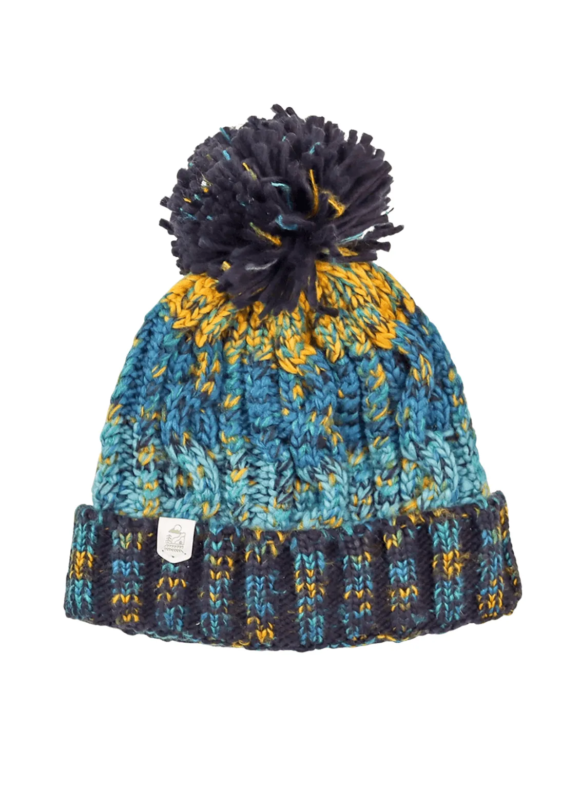 Explorer Pom Bobble Hat in Blue & Yellow
