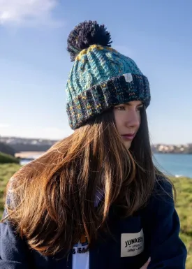 Explorer Pom Bobble Hat in Blue & Yellow