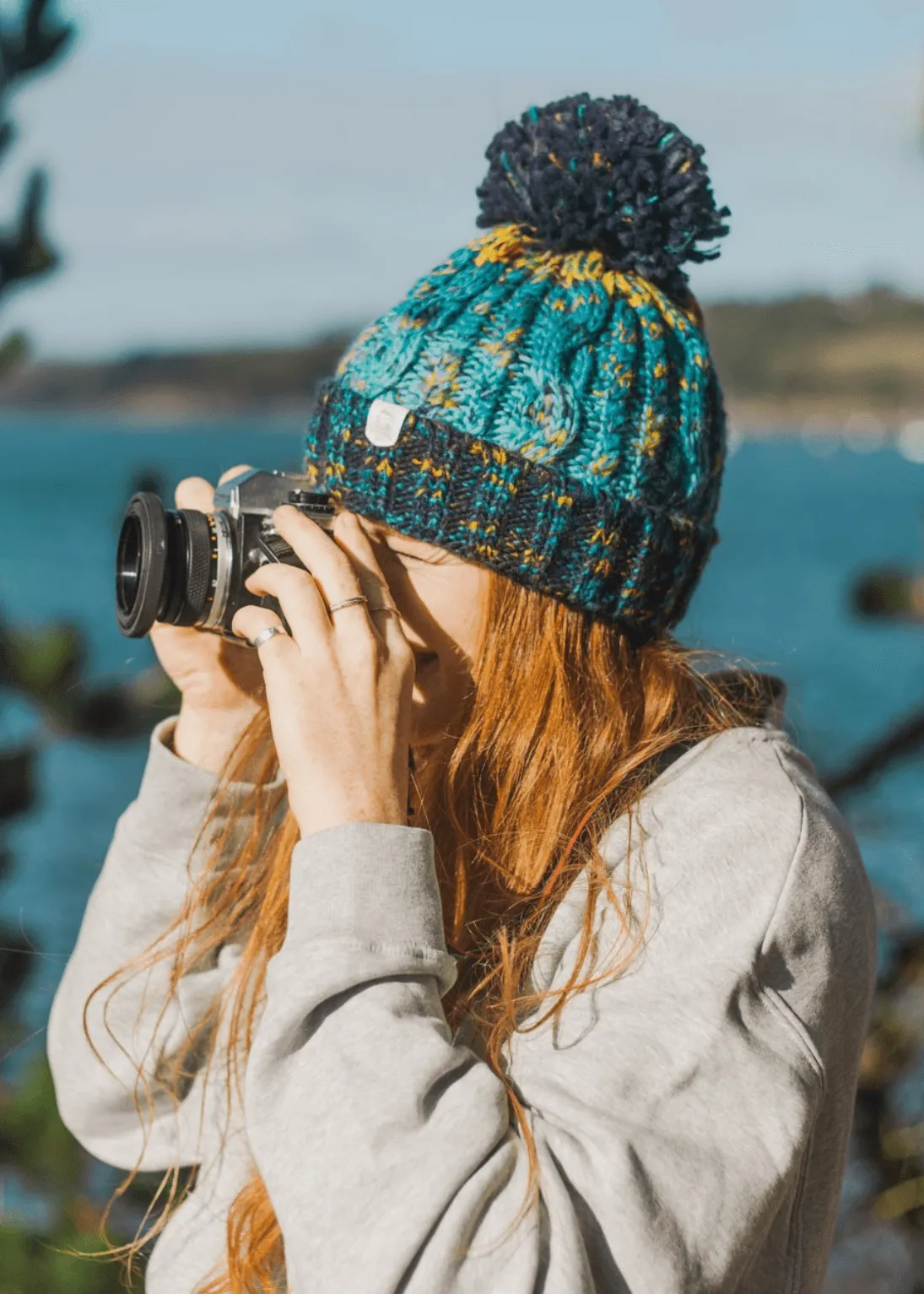 Explorer Pom Bobble Hat in Blue & Yellow