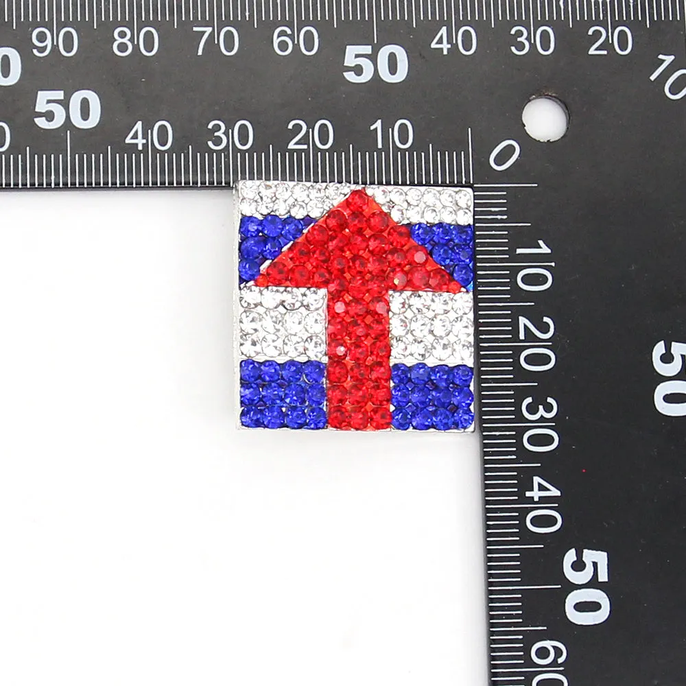 Fuhua 30mm Rhinestone Enamel USA Flag American Independence Day Arrow Square Brooch Pin