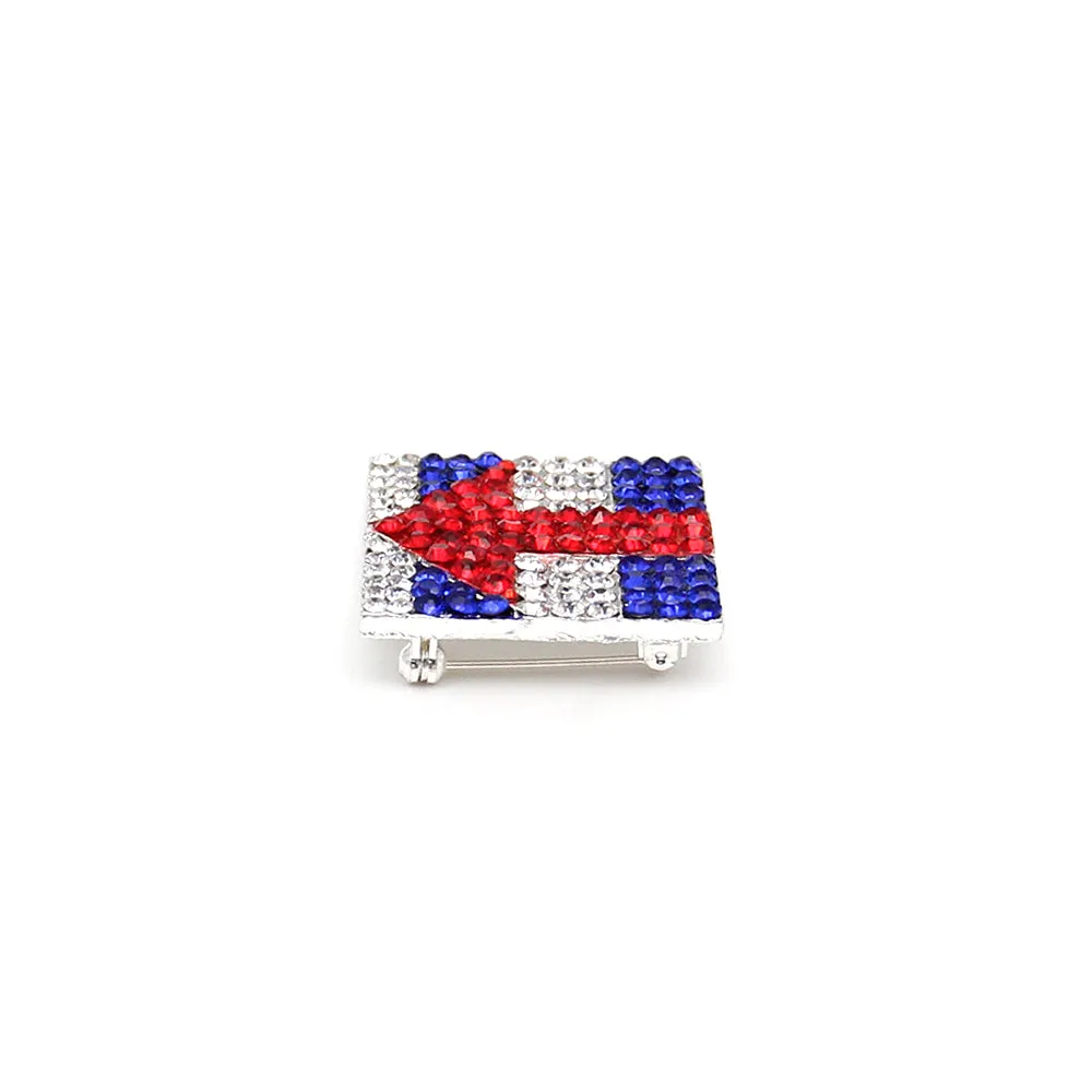 Fuhua 30mm Rhinestone Enamel USA Flag American Independence Day Arrow Square Brooch Pin