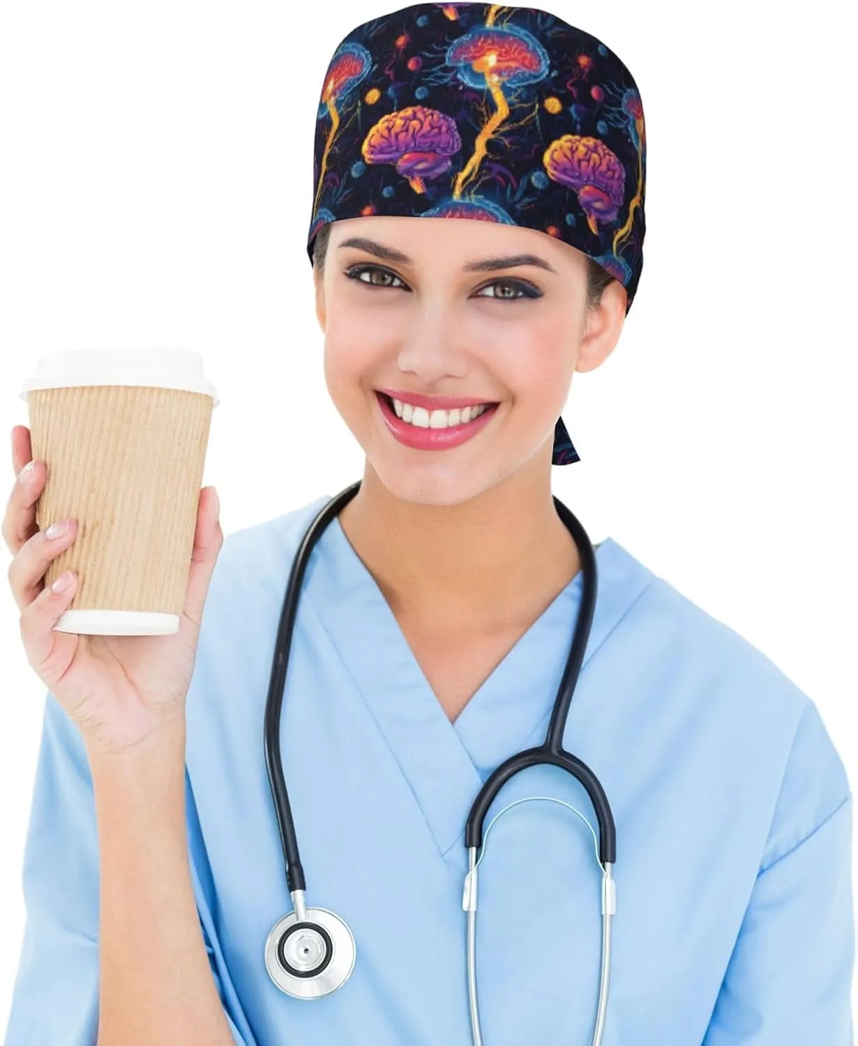 Funny Banana Working Cap, Scrub Cap with Sweatband, Adjustable Tie Back Hat Breathable Headgear for Women/Men