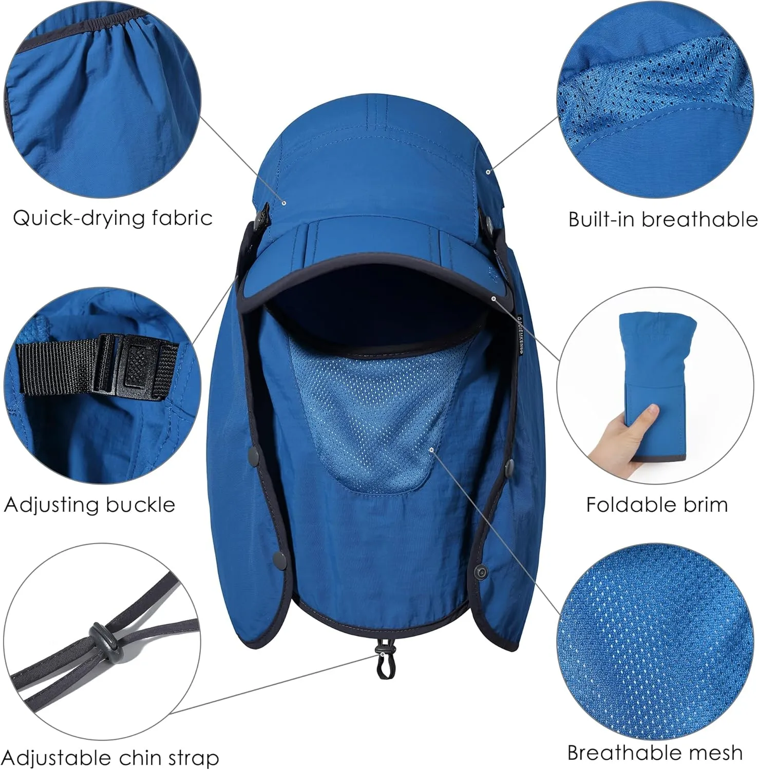 GADIEMKENSD UPF 50  Folding Fishing Hat 360 Outdoor Sun Hat