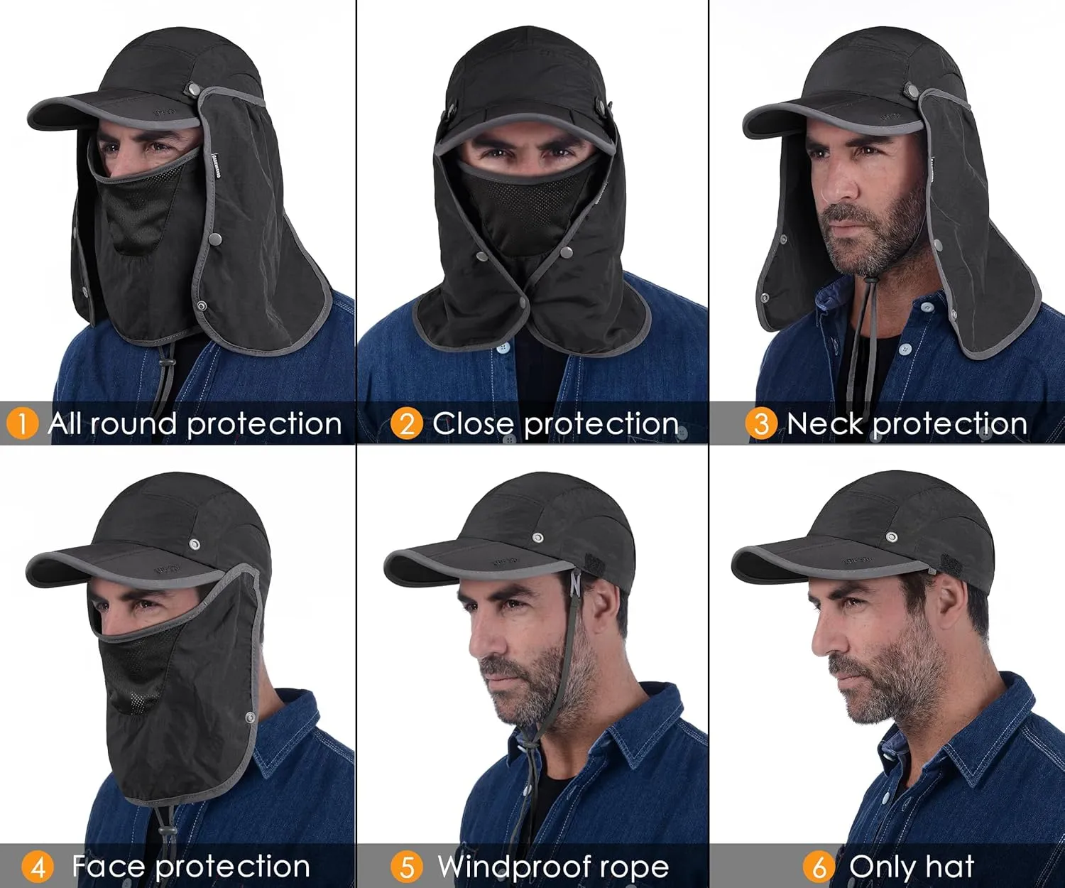 GADIEMKENSD UPF 50  Folding Fishing Hat 360 Outdoor Sun Hat